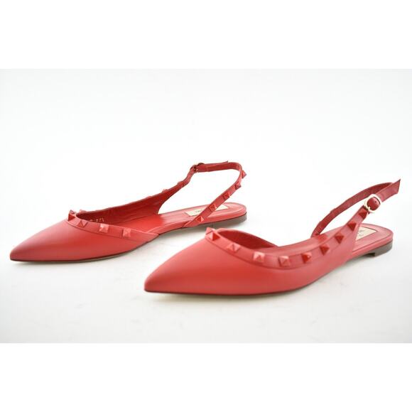 Valentino Rockstud Red Tonal Stud Pointed Slingback Ballet Ballerina Flat 36.5 - Picture 10 of 12